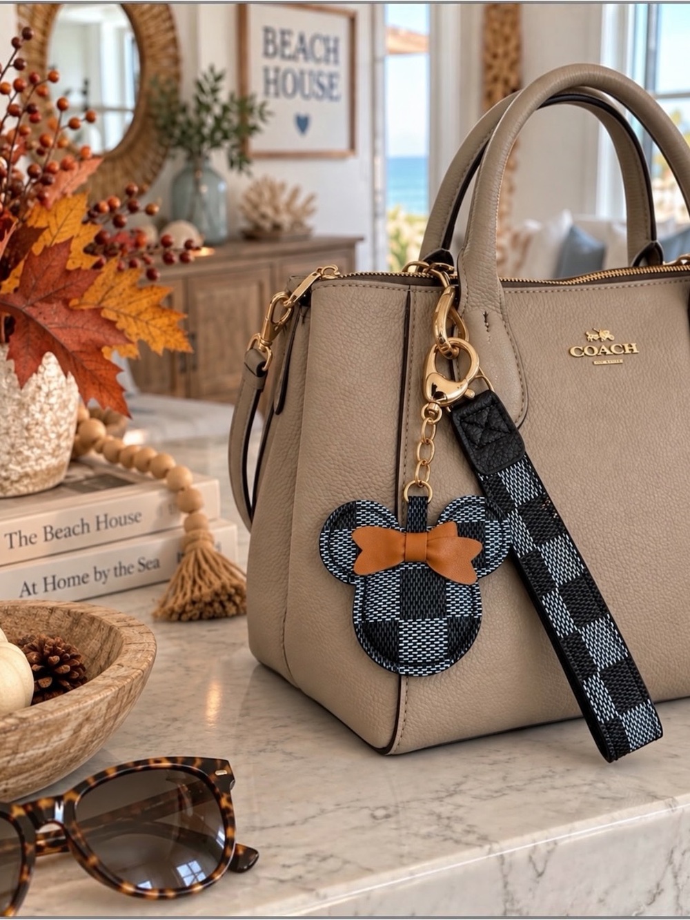 3-D Mouse Wristlet Keychain/Bag Charm Keychain Blue Black Checked Brown Bow NIP